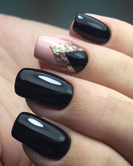 99+ Trending Black Nails Art Manicure Ideas; Black coffin nails; Black acrylic nails; long Black gel nail; short Black nails; Black cute nails; Black matte nails; Black glitter nails.