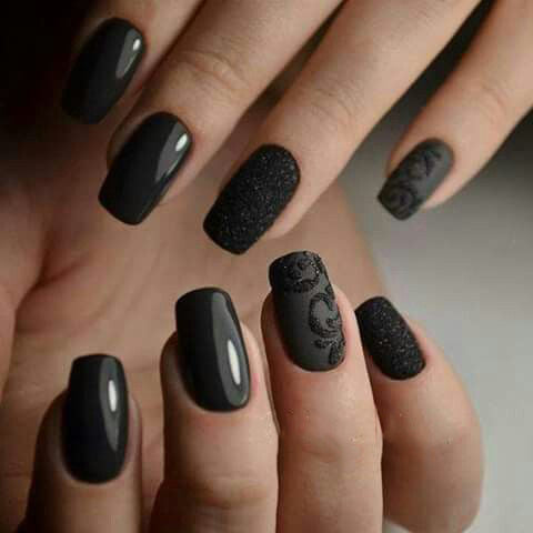 99+ Trending Black Nails Art Manicure Ideas; Black coffin nails; Black acrylic nails; long Black gel nail; short Black nails; Black cute nails; Black matte nails; Black glitter nails.