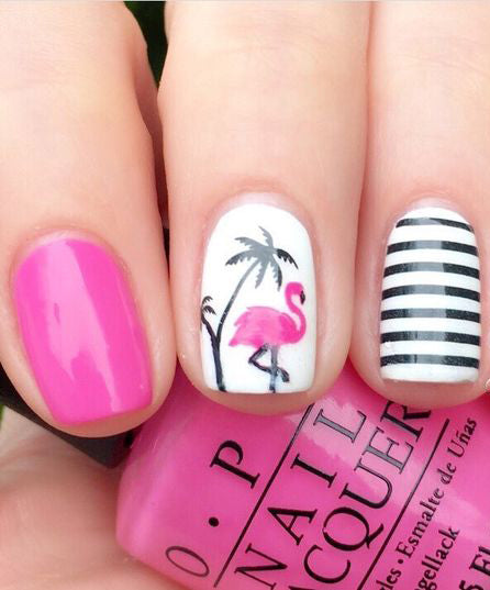 20+ Flamingo Tropical Nail Art; Flamingo nails; design de unhas; Геометрия Дизайн ногтей; Дизайн ногтей; Pink nails; Summer nails; Beach nails; Vocation nails; nail shop; nail salon; simple nails;