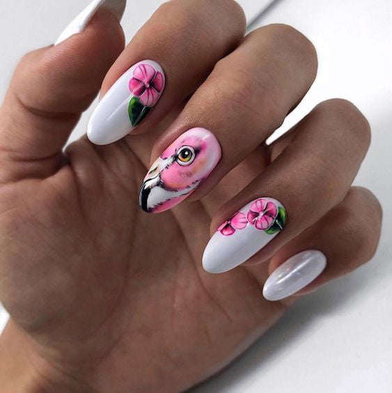 20+ Flamingo Tropical Nail Art; Flamingo nails; design de unhas; Геометрия Дизайн ногтей; Дизайн ногтей; Pink nails; Summer nails; Beach nails; Vocation nails; nail shop; nail salon; simple nails;