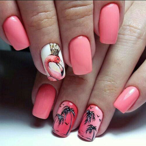 20+ Flamingo Tropical Nail Art; Flamingo nails; design de unhas; Геометрия Дизайн ногтей; Дизайн ногтей; Pink nails; Summer nails; Beach nails; Vocation nails; nail shop; nail salon; simple nails;