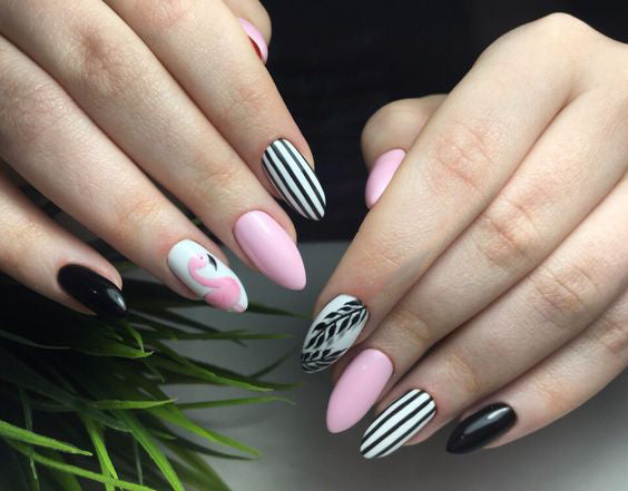 20+ Flamingo Tropical Nail Art; Flamingo nails; design de unhas; Геометрия Дизайн ногтей; Дизайн ногтей; Pink nails; Summer nails; Beach nails; Vocation nails; nail shop; nail salon; simple nails;