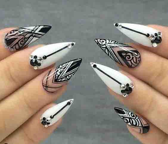 Mandala Stiletto Nails; Christmas nails; cute Christmas nails; Christmas coffin nails; easy Christmas nails; Christmas nails designs;