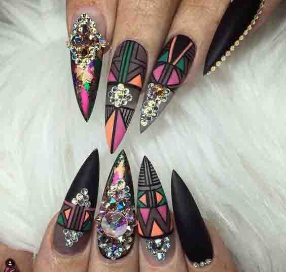 Mandala Stiletto Nails; Christmas nails; cute Christmas nails; Christmas coffin nails; easy Christmas nails; Christmas nails designs;