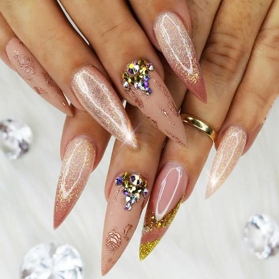 21+ Stylish Nude Stiletto Nails To Be In Trends 2019; Gorgeous Glitter Stiletto Nails; Nude Stiletto nails; cute Stiletto nails; Stiletto coffin nails; easy Stiletto nails; Stiletto nails designs;