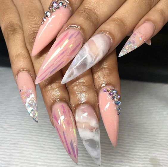 21+ Stylish Nude Stiletto Nails To Be In Trends 2019; Gorgeous Glitter Stiletto Nails; Nude Stiletto nails; cute Stiletto nails; Stiletto coffin nails; easy Stiletto nails; Stiletto nails designs;