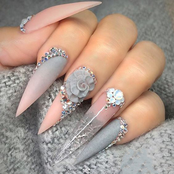 21+ Stylish Nude Stiletto Nails To Be In Trends 2019; Gorgeous Glitter Stiletto Nails; Nude Stiletto nails; cute Stiletto nails; Stiletto coffin nails; easy Stiletto nails; Stiletto nails designs;