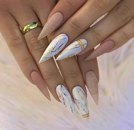 21+ Stylish Nude Stiletto Nails To Be In Trends 2019; Gorgeous Glitter Stiletto Nails; Nude Stiletto nails; cute Stiletto nails; Stiletto coffin nails; easy Stiletto nails; Stiletto nails designs;