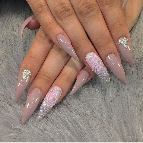 21+ Stylish Nude Stiletto Nails To Be In Trends 2019; Gorgeous Glitter Stiletto Nails; Nude Stiletto nails; cute Stiletto nails; Stiletto coffin nails; easy Stiletto nails; Stiletto nails designs;