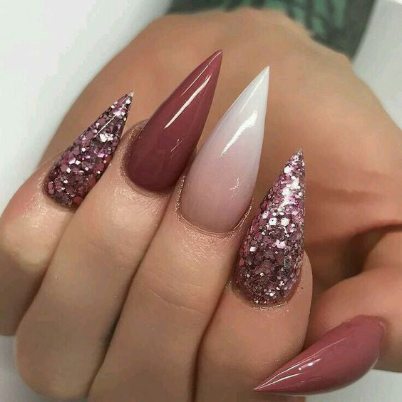 21+ Stylish Nude Stiletto Nails To Be In Trends 2019; Gorgeous Glitter Stiletto Nails; Nude Stiletto nails; cute Stiletto nails; Stiletto coffin nails; easy Stiletto nails; Stiletto nails designs;