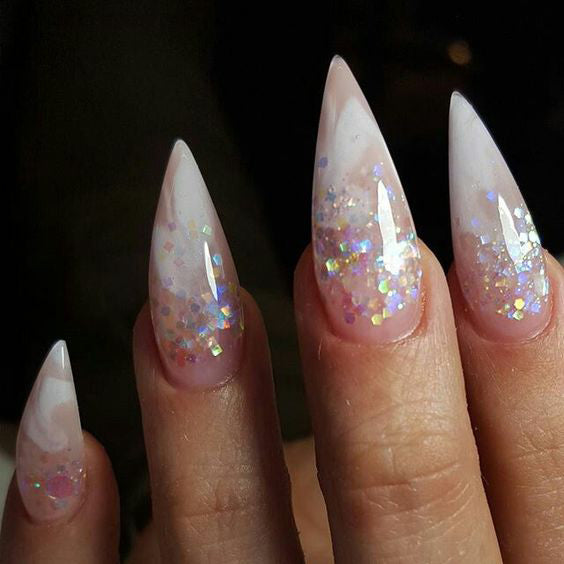 21+ Stylish Nude Stiletto Nails To Be In Trends 2019; Gorgeous Glitter Stiletto Nails; Nude Stiletto nails; cute Stiletto nails; Stiletto coffin nails; easy Stiletto nails; Stiletto nails designs;