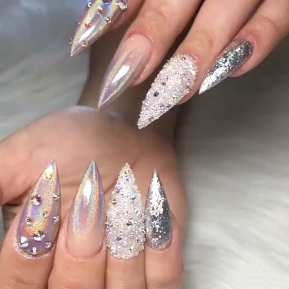 21+ Stylish Nude Stiletto Nails To Be In Trends 2019; Gorgeous Glitter Stiletto Nails; Nude Stiletto nails; cute Stiletto nails; Stiletto coffin nails; easy Stiletto nails; Stiletto nails designs;