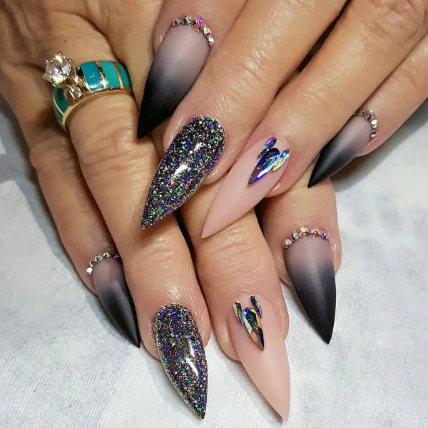 30 cool and trendy stiletto nail art designs; Stiletto Nail Designs; Bling Stiletto Nail; Ombre Stiletto Nail; Simple Stiletto Nail; Acrylic Coffin Stiletto Nail.