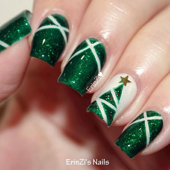 Christmas Tree Nails Art; Christmas nails; cute Christmas nails; Christmas coffin nails; easy Christmas nails; Christmas nails designs;