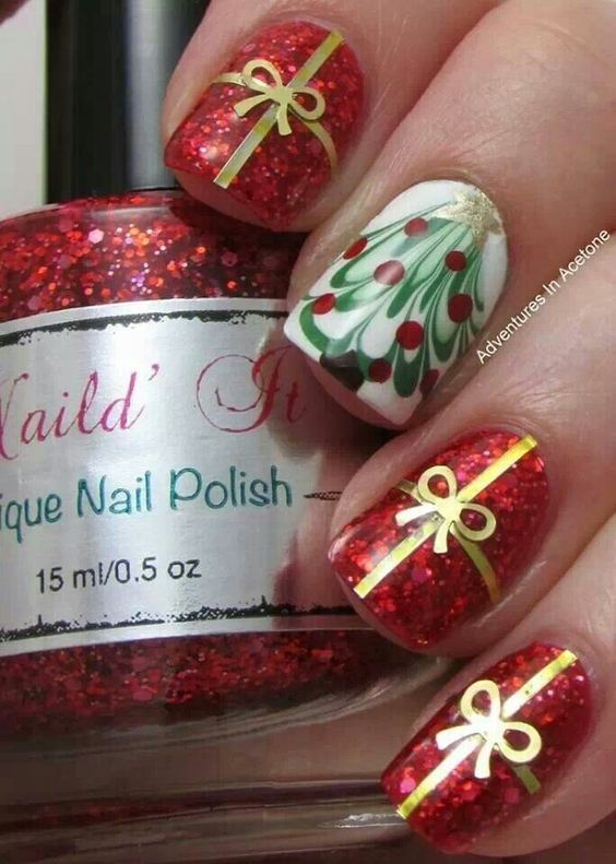 Christmas Presents Nails Art; Christmas nails; cute Christmas nails; Christmas coffin nails; easy Christmas nails; Christmas nails designs;