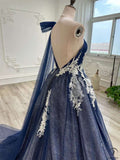 Blue A line One Shoulder Party Dress Prom Dress OS0107 - Prom Dress $499.99