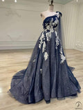 Blue A line One Shoulder Party Dress Prom Dress OS0107 - Prom Dress $499.99