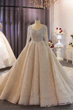 Long Sleeves Round Neck Beading Wedding Dress OS3902