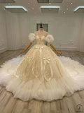 Luxury Embroidered Short Sleeves Ball Gown Wedding Dresses OSL002 - Wedding & Bridal Party Dresses $1,199.99