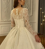 Luxury Embroidered V Neck Long Sleeves Wedding Dresses OS02201 - Wedding & Bridal Party Dresses $1,399.99