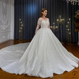 Luxury Embroidered V Neck Long Sleeves Wedding Dresses OS02201 - Wedding & Bridal Party Dresses $1,399.99