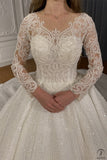 Luxury Embroidered V Neck Long Sleeves Wedding Dresses OS02201 - Wedding & Bridal Party Dresses $1,399.99