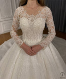 Luxury Embroidered V Neck Long Sleeves Wedding Dresses OS02201 - Wedding & Bridal Party Dresses $1,399.99