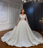 Luxury Embroidered V Neck Long Sleeves Wedding Dresses OS02201 - Wedding & Bridal Party Dresses $1,399.99