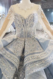 Luxury Grey Wedding Dress Long Sleeve V Neck Ball Gown Crystal Dresses OS2211 - Quinceanera Dress $899.99