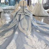 Luxury Grey Wedding Dress Long Sleeve V Neck Ball Gown Crystal Dresses OS2211 - Quinceanera Dress $899.99