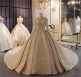 Luxury Long Sleeve Hign Neck beading Wedding Dress OS3833 - Wedding & Bridal Party Dresses $1,528.99