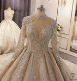 Luxury Long Sleeve Hign Neck beading Wedding Dress OS3833 - Wedding & Bridal Party Dresses $1,528.99