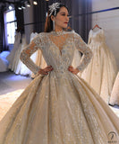 Luxury Long Sleeve Hign Neck beading Wedding Dress OS3833