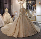 Luxury Long Sleeve Hign Neck beading Wedding Dress OS3833 - Wedding & Bridal Party Dresses $1,528.99