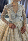 Luxury Long Sleeve V Neck beading Wedding Dress OS784 - Wedding & Bridal Party Dresses $1,399.99