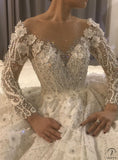 Luxury Long Sleeves Beading Flower V Neck Wedding Dress OS3928 - $2,399.99