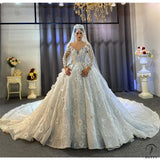 Luxury Long Sleeves Beading Flower V Neck Wedding Dress OS3928 - $2,399.99