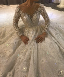 Luxury Long Sleeves Beading Flower V Neck Wedding Dress OS3928 - $2,399.99