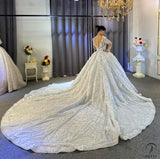 Luxury Long Sleeves Beading Flower V Neck Wedding Dress OS3928 - $2,399.99