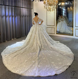 Luxury Long Sleeves Beading Flower V Neck Wedding Dress OS3928 - $2,399.99