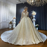 Luxury Long Sleeves Beading Flower V Neck Wedding Dress OS4131 - Wedding & Bridal Party Dresses $1,329.59