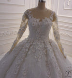 Luxury V Neck Long Sleeves Full Beading Crystals Wedding Dress OS3919