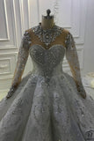 Luxury White Wedding Dress Long Sleeve High Neck Full Beading Ball Gown