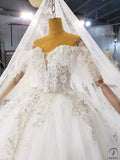 Off Shoulder Lace Flower Wedding Dress OSX001 - White Wedding Dresses $599.99