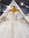 Off Shoulder Lace Flower Wedding Dress OSX001 - White Wedding Dresses $599.99