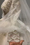 Ostty Champagne Luxury Long Trail Flower Wedding Dress OS772 - $959.99