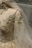 Ostty Champagne Luxury Long Trail Flower Wedding Dress OS772 - $959.99