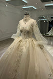 Ostty Champagne Luxury Long Trail Flower Wedding Dress OS772 - $959.99