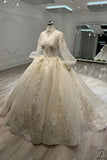 Ostty Champagne Luxury Long Trail Flower Wedding Dress OS772 - $959.99