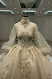 Ostty Champagne Luxury Long Trail Flower Wedding Dress OS772 - $959.99